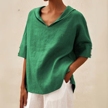 Lenna – Blusa feminina com gola em V e corte leve