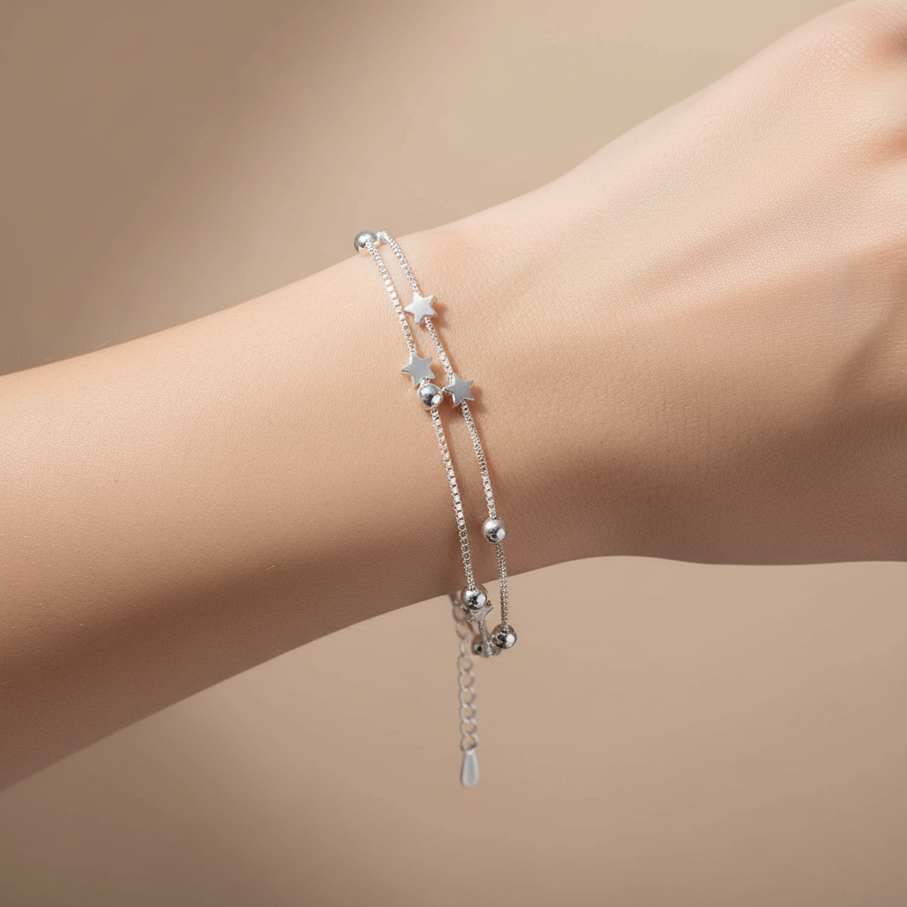 Yuna – Bracelete duplo círculo estrela estilo coreano