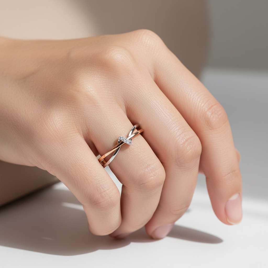 Eleane – Anel infinito bicolor elegante
