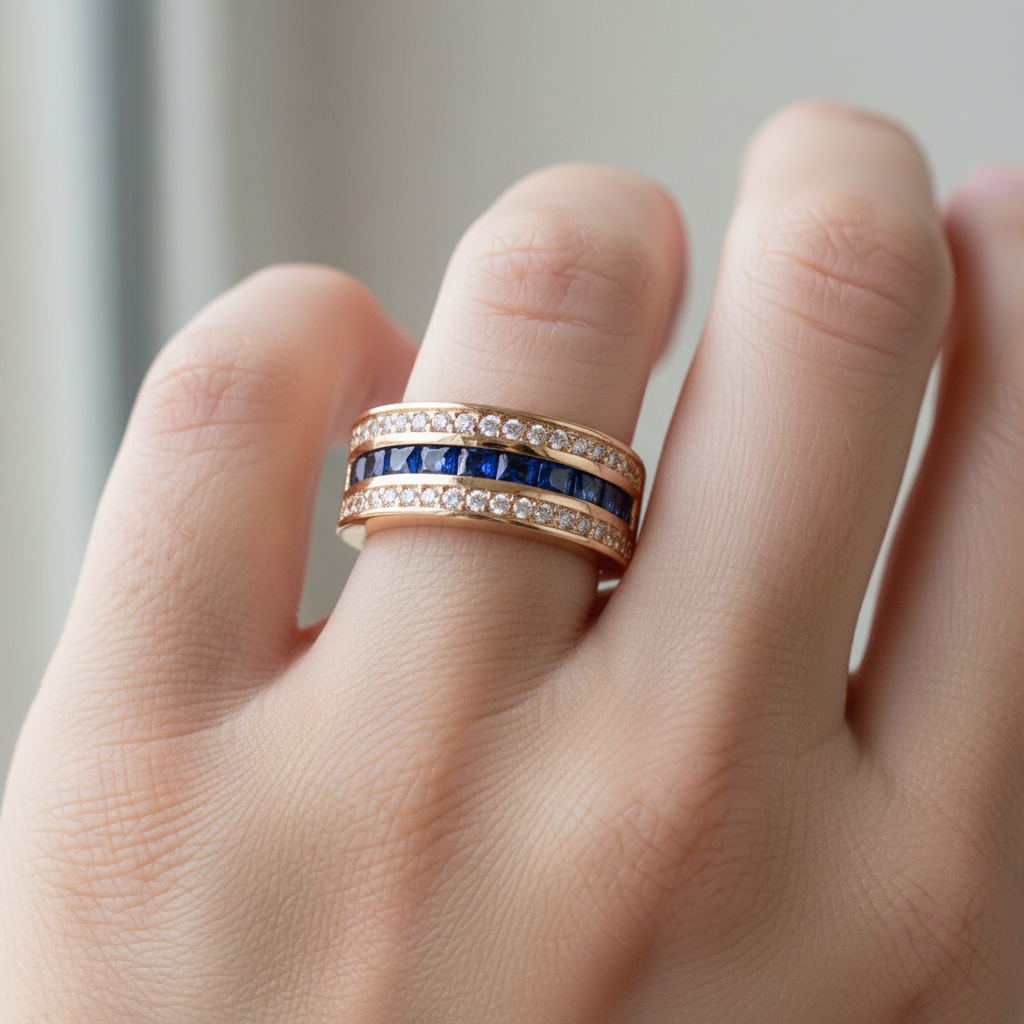 Ronan – Bague homme carrée avec détails brillants