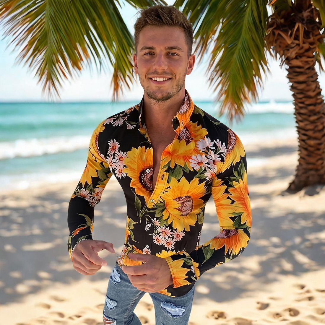 Denzel - Camisa Floral de Manga Longa