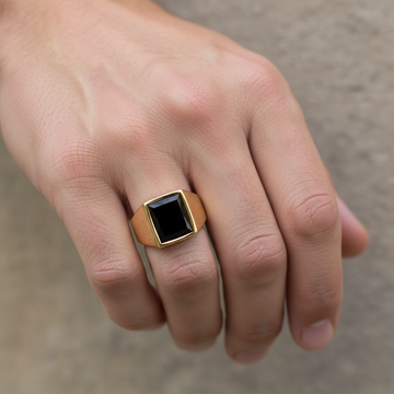 Daro – Anel de selo masculino com pedra preta