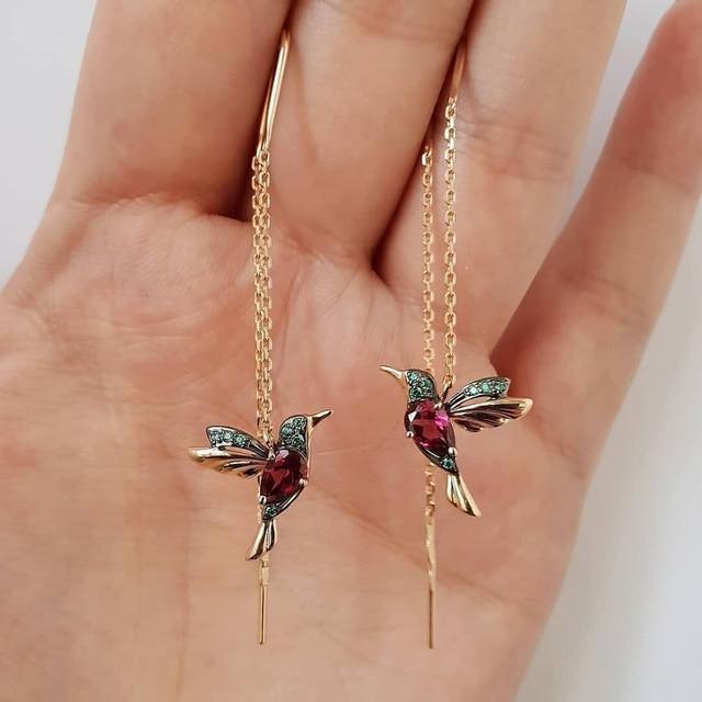 Elayne – Brincos colibri coloridos e brilhantes