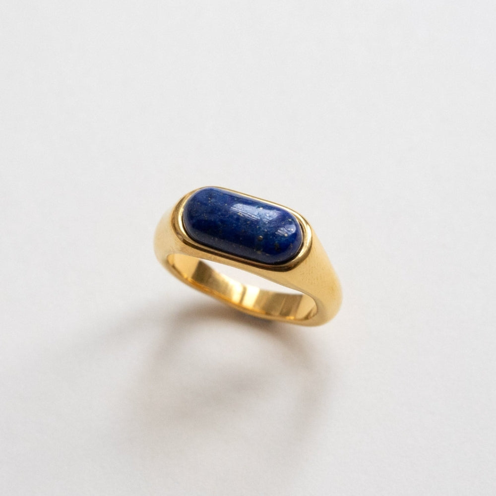 Aria - Bague em ouro liso com pedra azul